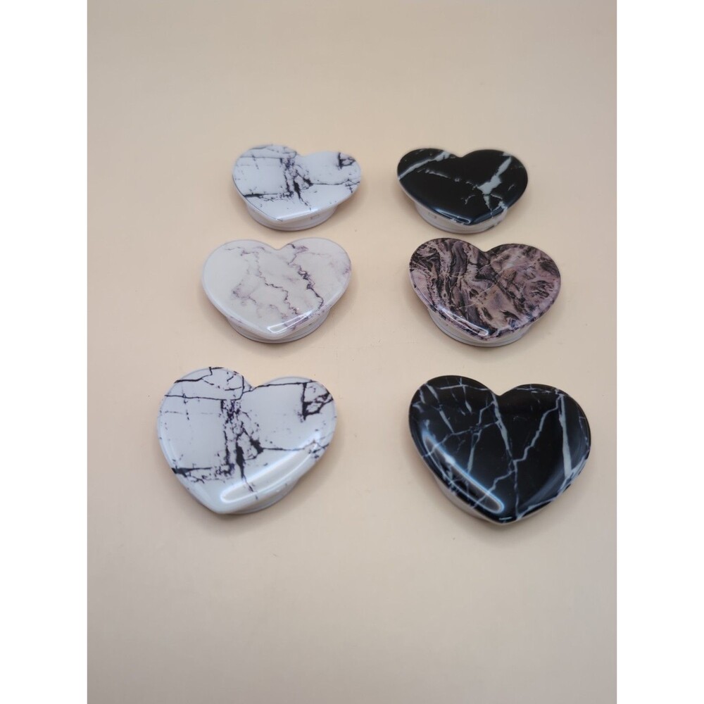 Heart Shape Marble Pop Grip Stand Lot of 6 Black White Phone Holders